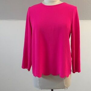 Versona Bright Pink Scallop-Hem Long Sleeve Top